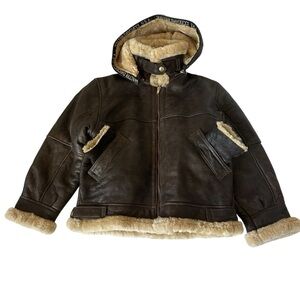 Davoucci Leather Shearling Aviator Bomber Jacket With Mittens Size Kids Large